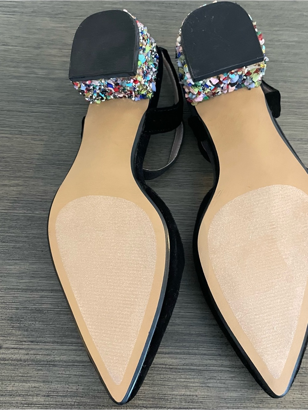 Betsey Johnson Lena Black Velvet Ankle Strap Pumps Glitter Block Heel Size 9 - Picture 6 of 9